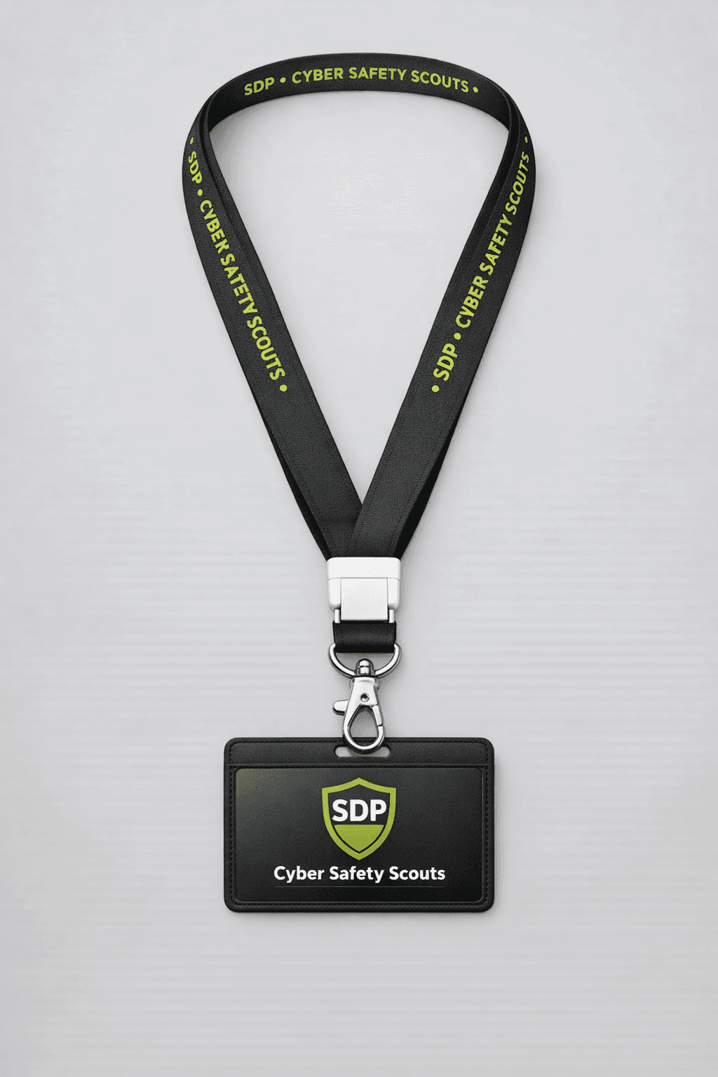 Cyber Safety Scouts black lanyard with lime green details