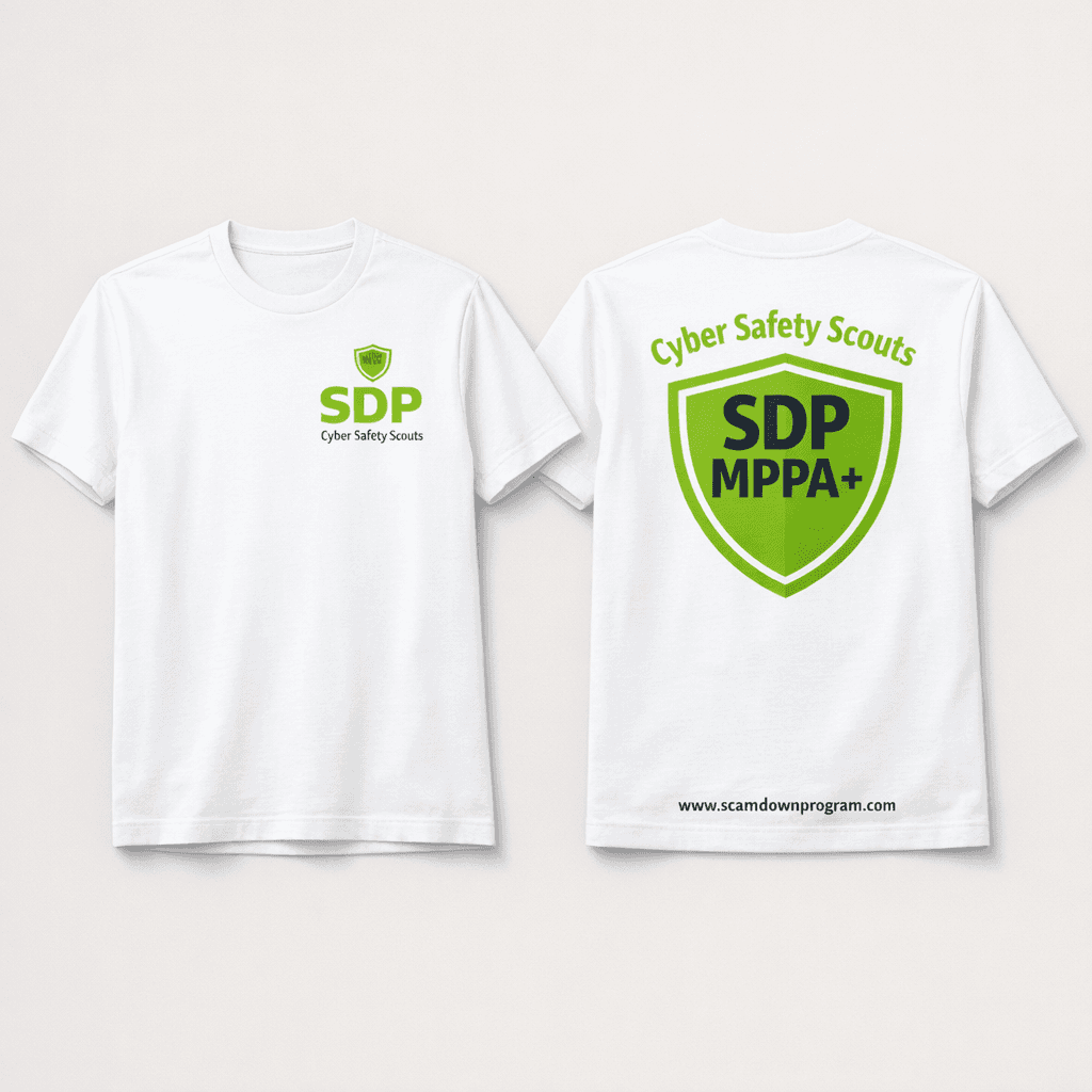 White Cyber Safety Scouts t-shirt with lime green branding